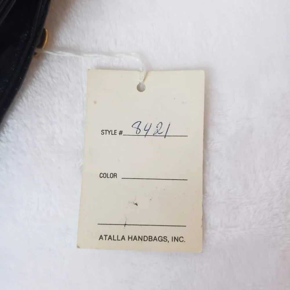 VINTAGE Atalla Handbags Leather Saddlebag Press Lock Deadstock Black Gold - Picture 11 of 12